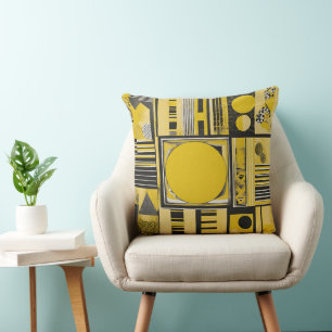 Coussin Cercles abstraits jaunes minimalistes art IA