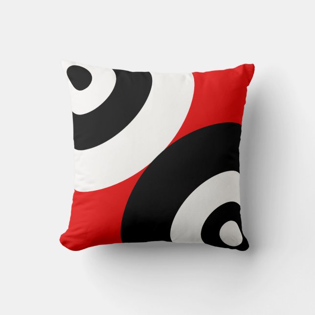 Coussin Cercles Abstraits noirs et blancs en rouge (Recto)