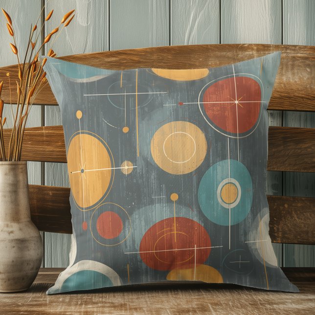 Coussin Cercles atomiques - Greige & Turquoise Mid Century (Créateur téléchargé)