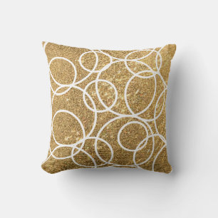 Coussin Cercles blancs géométriques Parties scintillant or