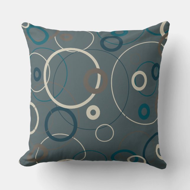 Coussin Cercles bleu et gris paon (Recto)