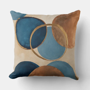 Coussin Cercles bleus et bronze avec anneaux dorés