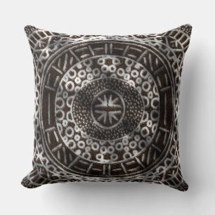 Coussin Cercles concentrés Tribal africain Imprimer brun