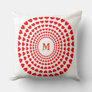 Coussin Cercles de Coeur Rouge Mandala en Blanc