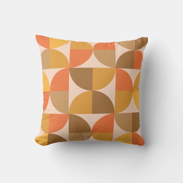 Coussin Cercles demi orange et marron du milieu du siècle  (Recto)