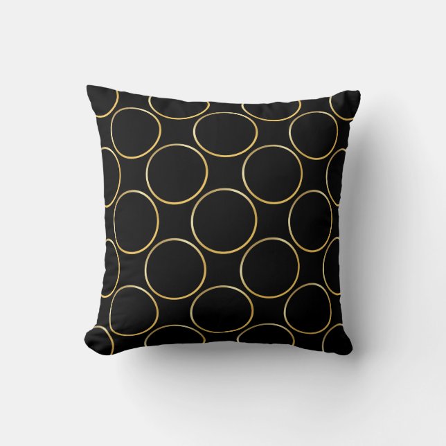 Coussin Cercles d'or à motif moderne élégant noir tendance (Recto)