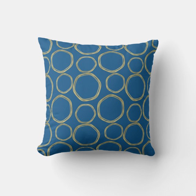 Coussin Cercles dorés et mode tendance moderne bleu vif (Recto)