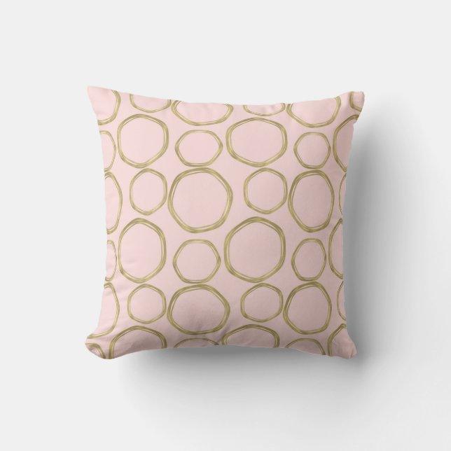 Coussin Cercles Dorés & Rose Éclairci Moderne Tendance Mod (Recto)