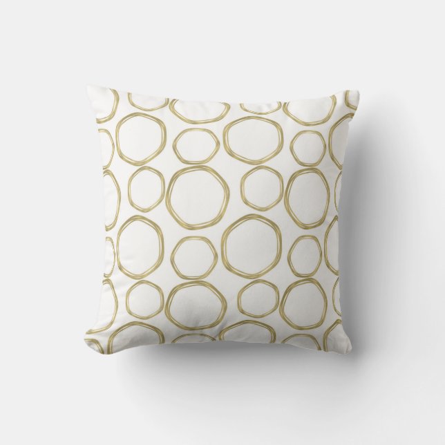 Coussin Cercles Dorés Sur Fond Blanc Moderne Et Élégant (Recto)