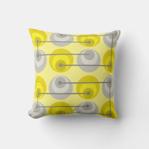 Coussin Cercles du milieu du siècle gris jaune