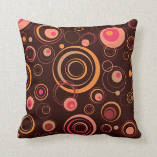 Coussin Cercles espiègles de brun/rose rétros