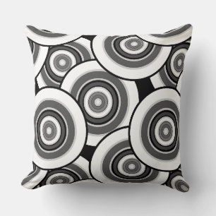 Coussin Cercles et anneaux motif géométrique noir et blanc
