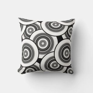 Coussin Cercles et anneaux quadrillage géométrique noir et
