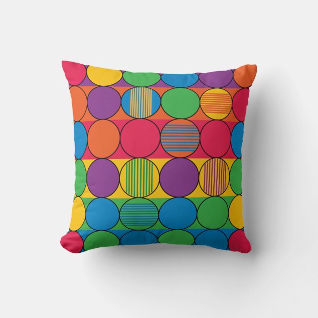 Coussin Cercles et bandes de couleurs vives (Recto)