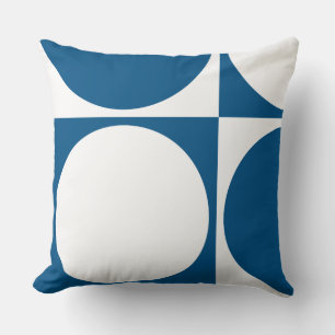 Coussin Cercles et Carrés géométriques bleus et blancs élé