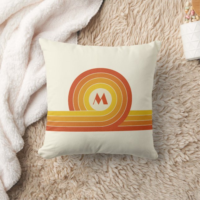 Coussin Cercles et lignes de style rétro jaune et orange (Couverture)