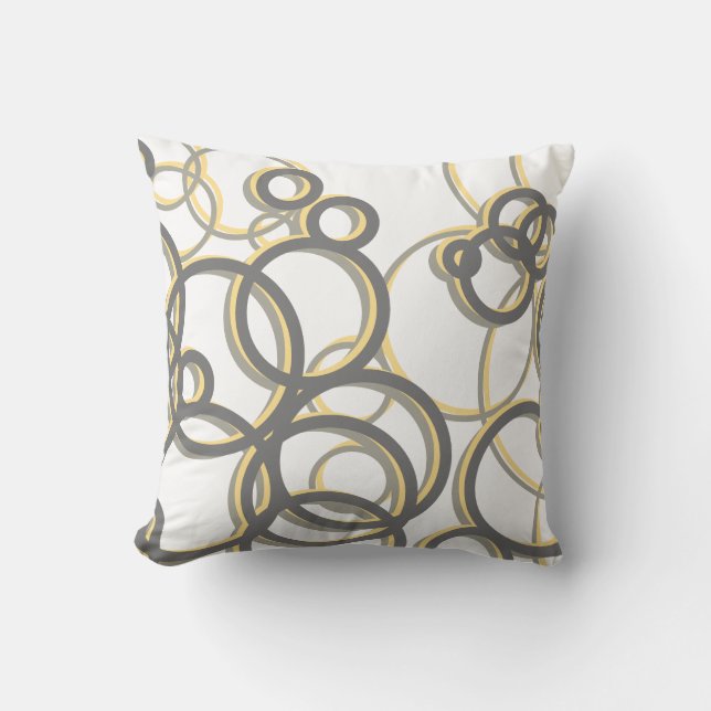 Coussin Cercles géométriques modernes jaunes et gris (Recto)