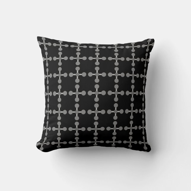 Coussin Cercles gris et carrés sur noir (Recto)
