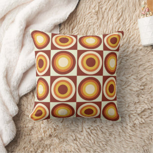 Coussin Cercles jaunes orange du milieu du siècle sur des