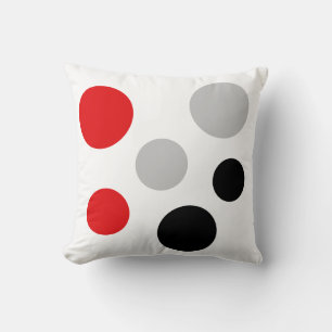 Coussin Cercles modernes noir rouge argent sur blanc