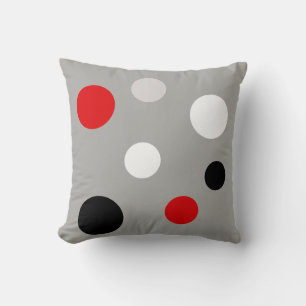 Coussin Cercles modernes noir rouge blanc sur gris