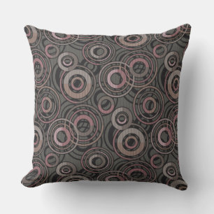 Coussin Cercles motifs rétro anneaux gris foncé brun