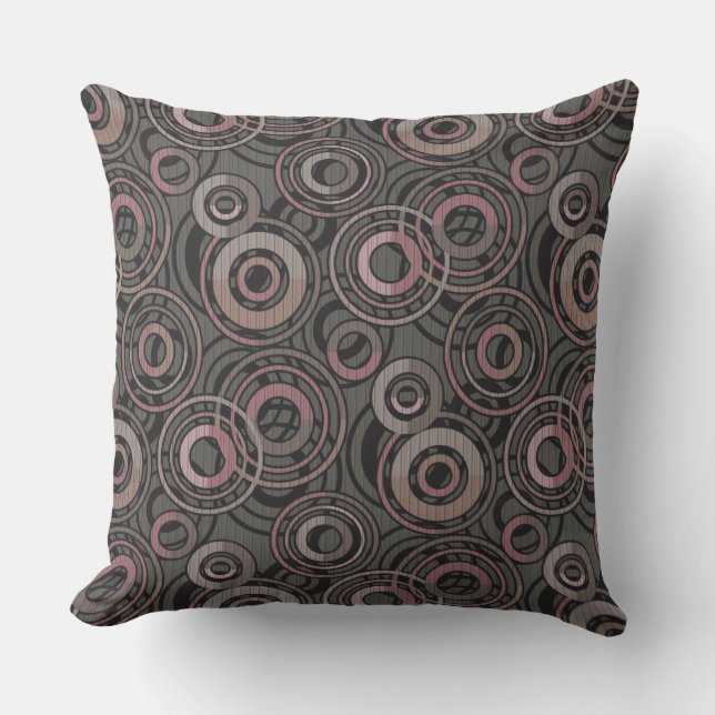 Coussin Cercles motifs rétro anneaux gris foncé brun (Recto)