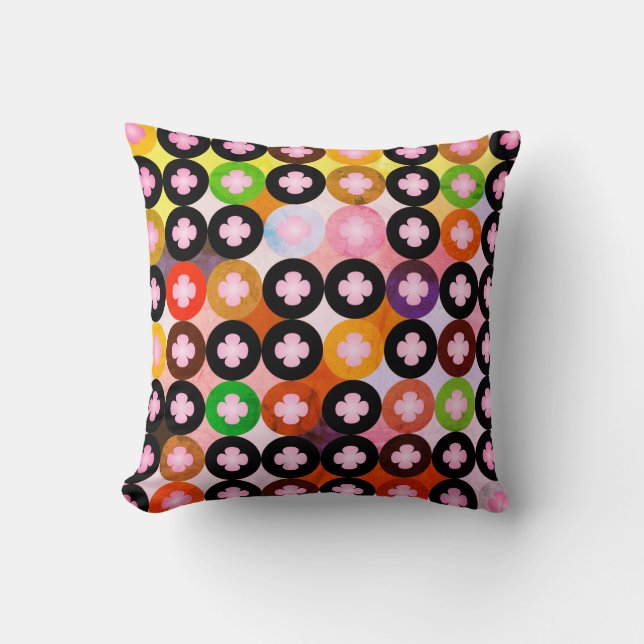 Coussin Cercles multicolores cool et Cloches roses (Recto)