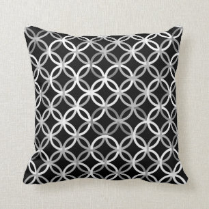 Coussin Cercles, noir, blanc et gris modernes de la moiti