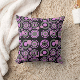 Coussin Cercles rétro Parti Lilac gris noir
