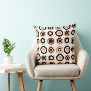 Coussin Cercles Rétro Pastel Orange Noir Sur Blanc