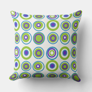 Coussin Cercles rétro Turquoise violet vert sur blanc