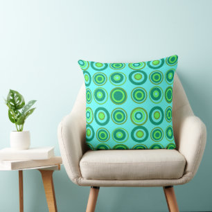 Coussin Cercles Rétro Vert olive Sur Turquoise