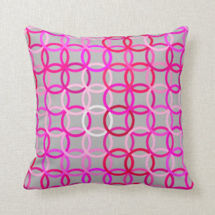 Coussin Cercles, rose, magenta et gris modernes de la