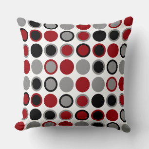 Coussin Cercles rouges, noirs et gris