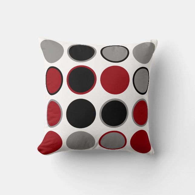 Coussin Cercles rouges, noirs et gris (Recto)
