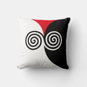 Coussin Cercles spirales abstraits sur fond noir rouge et