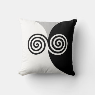 Coussin Cercles spiraux Abstraits sur gris noir et blanc