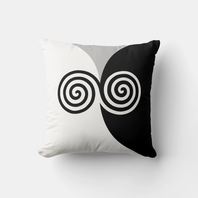 Coussin Cercles spiraux Abstraits sur gris noir et blanc (Recto)