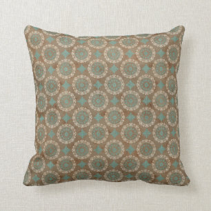 Coussin Cercles turquoises et crème sur Brown