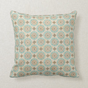 Coussin Cercles turquoises et crème sur Tan