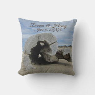 Coussin Cérémonie de plage de mariage unique en bois flott