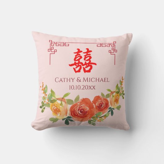 Coussin Cérémonie du thé mariage chinois aux fleurs jaunes (Recto)