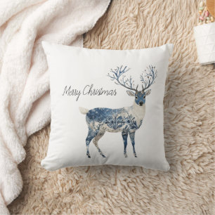 Coussin Cerf Blanc Bleu Nordique
