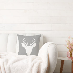 Coussin Cerf Blanc Silhouette Tête Sur Gris