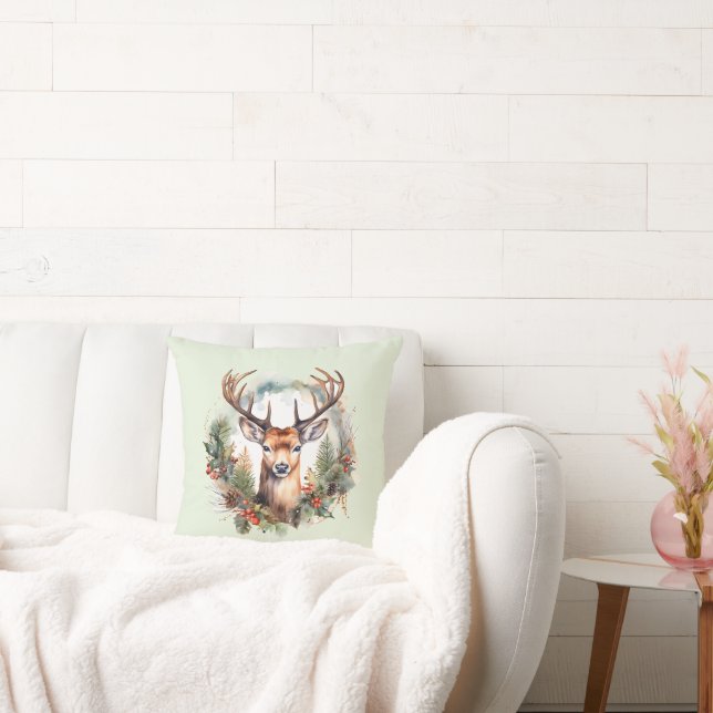Coussin Cerf brun avec bois Noël rustique (Canapé)