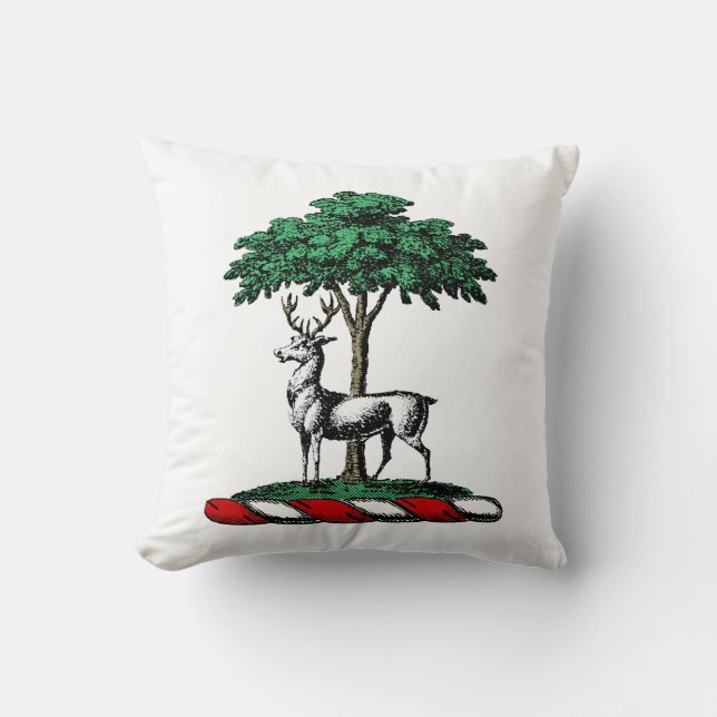 Coussin Cerf Daim devant un Arbre Emblème de Blason Crête  (Recto)