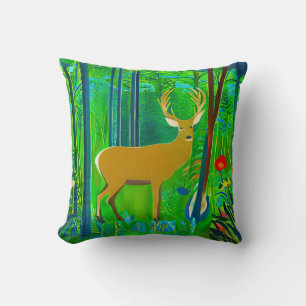 Coussin Cerf dans un cadre forestier d'Imaginaire