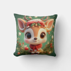 Coussin Cerf de dessin animé adorable dans un Noël festif