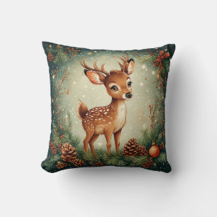 Coussin Cerf de dessin animé mignon dans une couronne fest